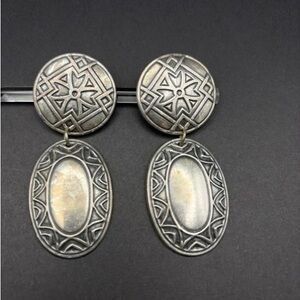 Vintage Sterling Silver Dangle Earrings Geometric Star Southwestern Oval Drop